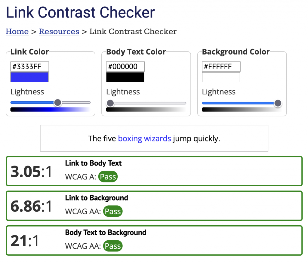 WebAIM Link Contrast Checker